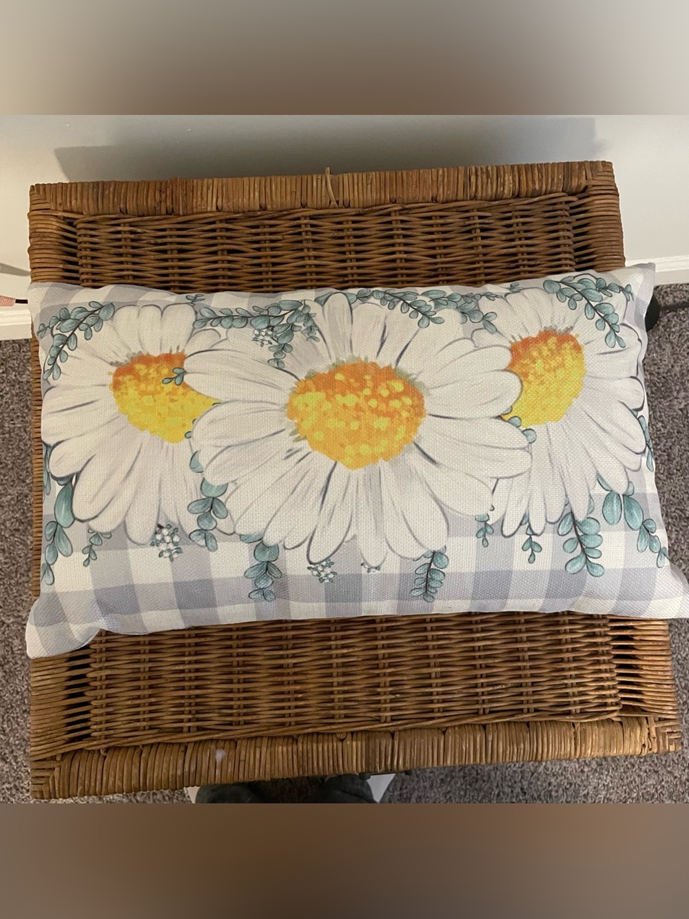 Buffalo Plaid Daisies Throw Cover and Pillow  12” x 20”